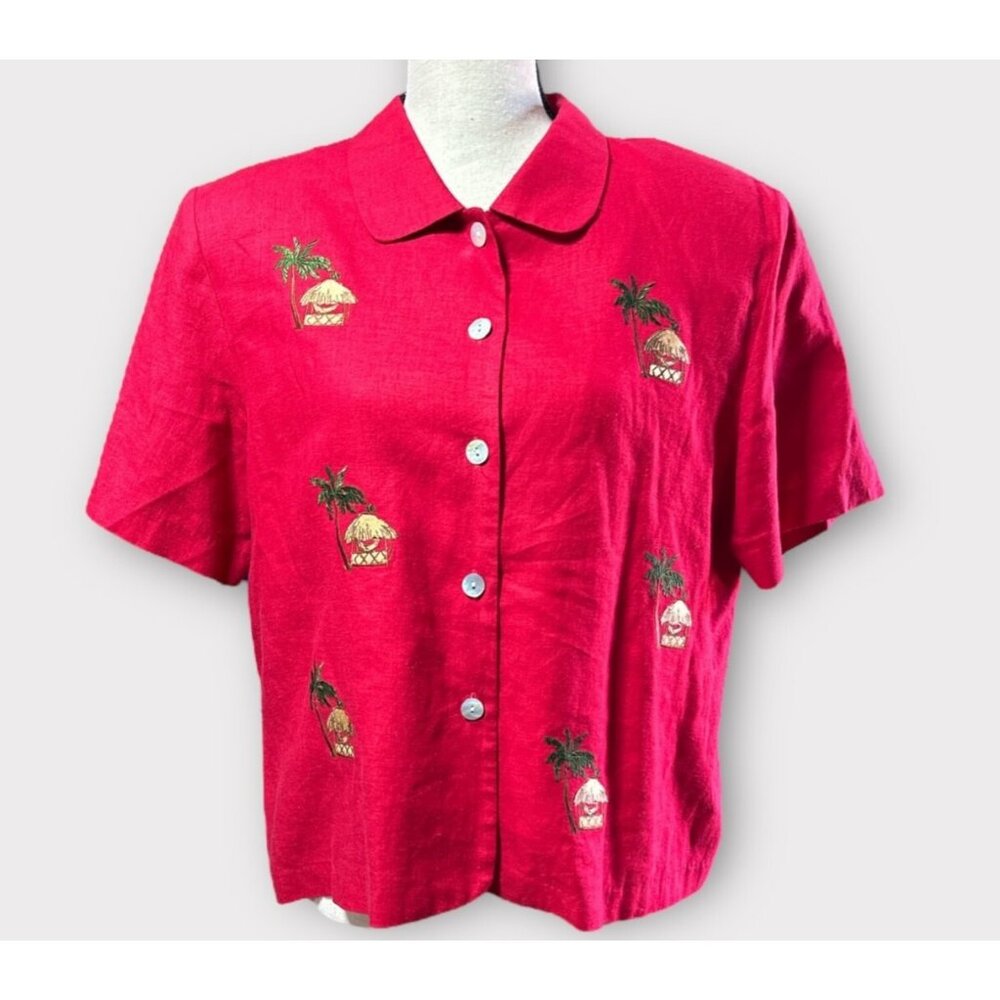 Vintage Ultra Dress NY Womens 2pc Size 14 Dress Embroidered Linen Blend Retro - Picture 6 of 16